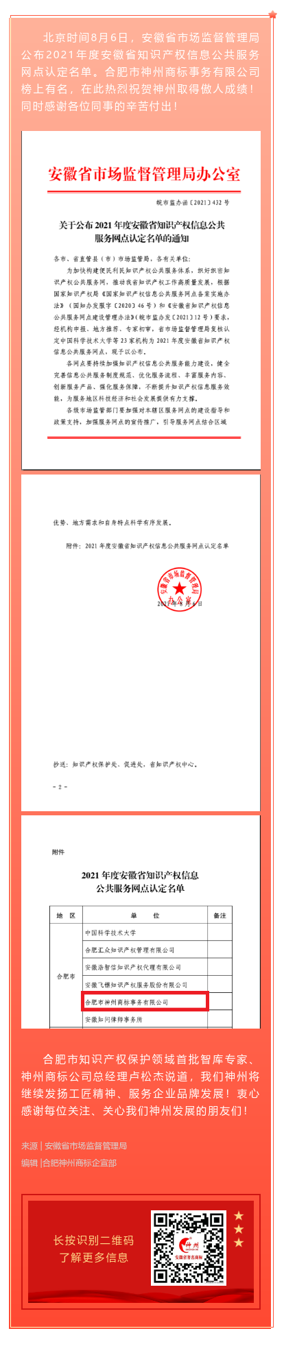 喜訊！神州商標(biāo)公司獲批安徽省知識(shí)產(chǎn)權(quán)信息公共服務(wù)網(wǎng)點(diǎn)